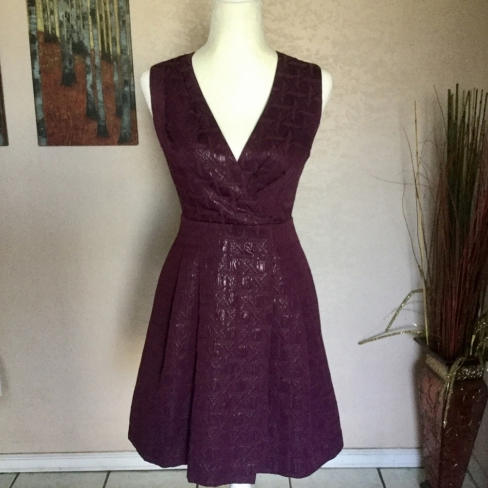 Kirna Zapete for Target Metallic Jacquard Zip Dress Size 2 NWT Burgundy Wine